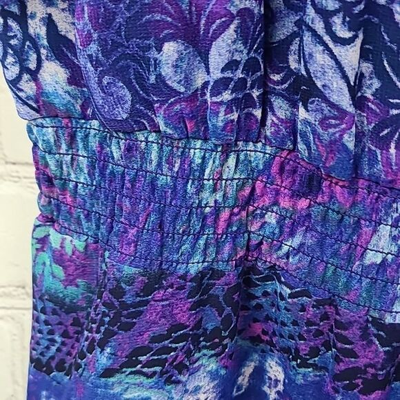 Chico's Blue Watercolor Sleeveless Halter Chiffon Dress Colorful Knee Length - Picture 10 of 11